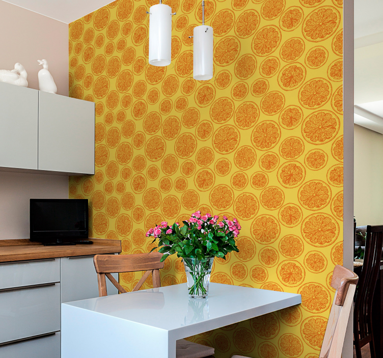 Citrus Slice Pattern orange wallpaper - TenStickers