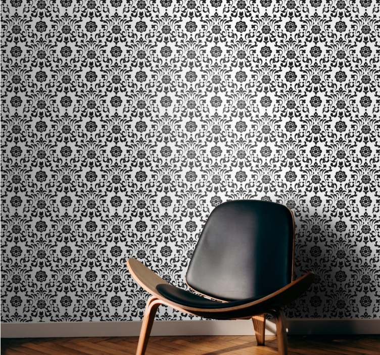 Classic black and white  floral ornament wallpaper - TenStickers