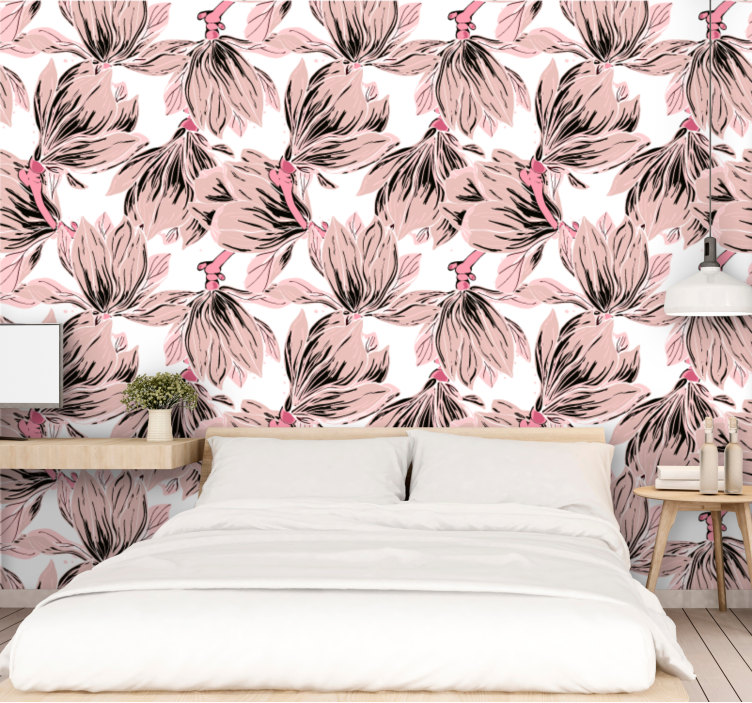 Close up white and pink magnolia wallpaper - TenStickers
