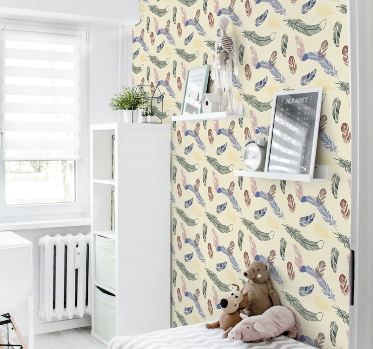 Colored feathers Kids wallpaper - TenStickers