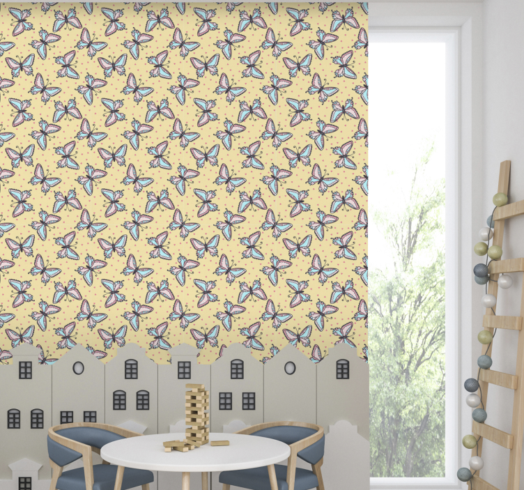 Colorful yellow pattern butterfly wallpaper - TenStickers