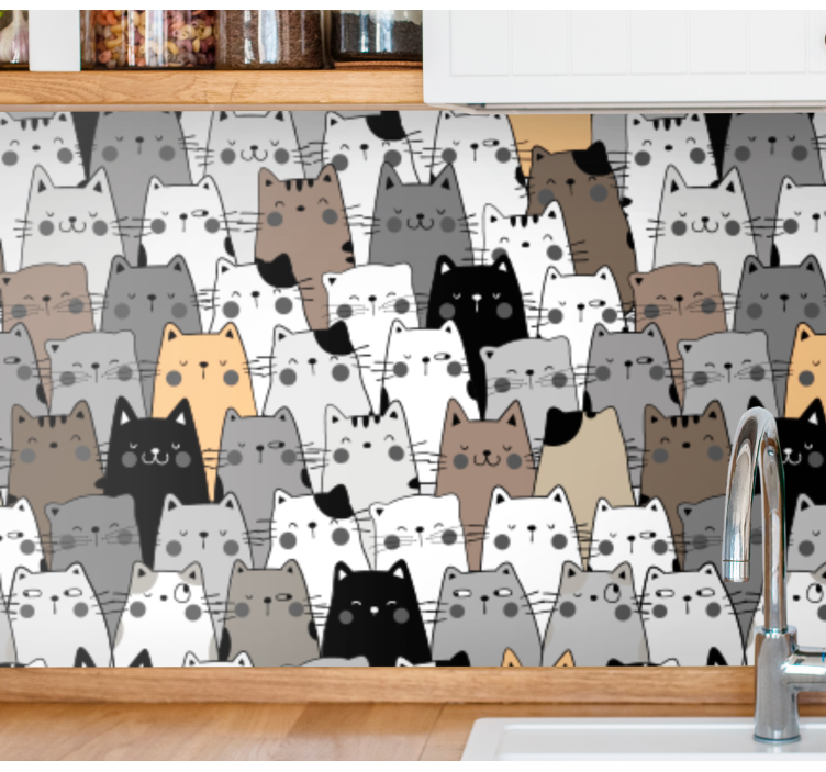 Colorful cartoon cats pattern Modern Wallpaper - TenStickers