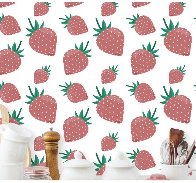Colorful hand drawn strawberry wallpaper - TenStickers