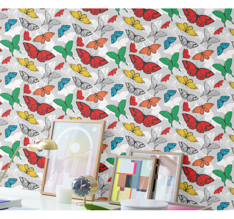 Colorful pattern on gray background butterfly wallpaper - TenStickers