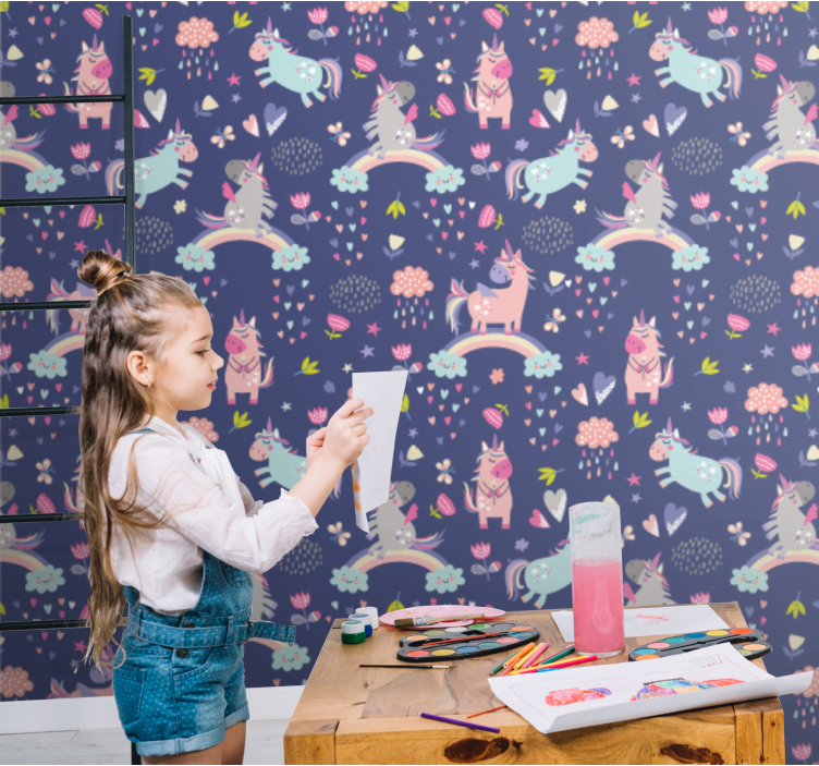 Colorful unicorn patterns kids wallpaper - TenStickers