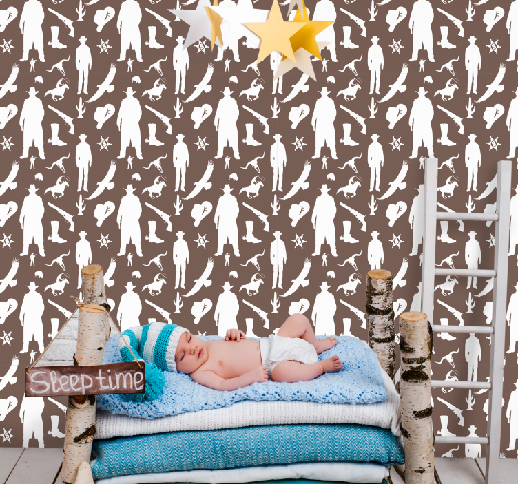 Cowboy and horses pattern Bedroom Wallpaper - TenStickers