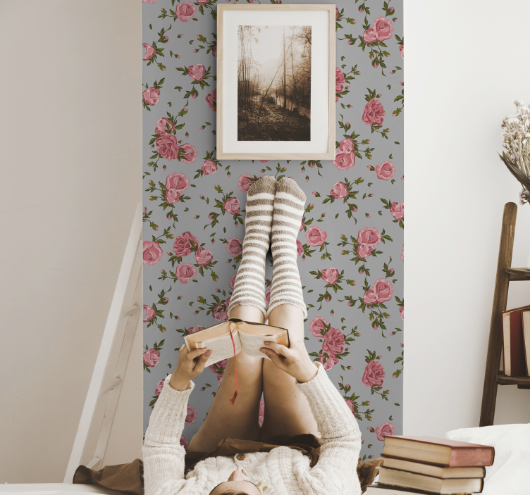 Cozy rose pattern flower wallpaper - TenStickers