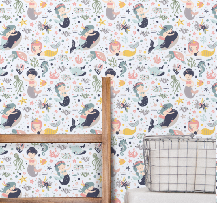 Cute cartoon mermaid pattern Bathroom wallpaper - TenStickers