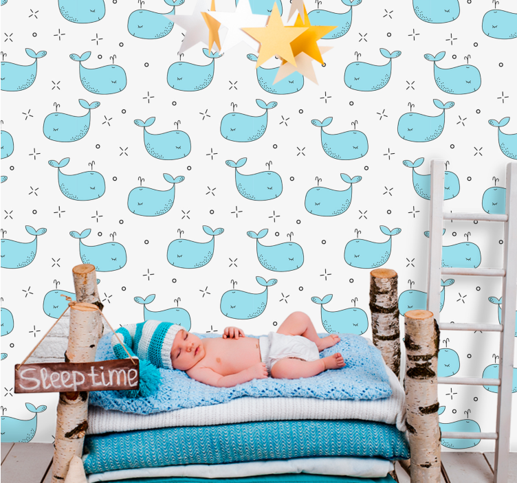 Blue baby whales kids wallpaper - TenStickers