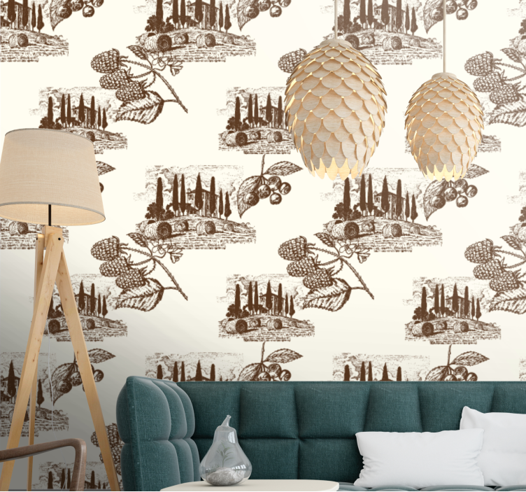 Cypress Landscape Pattern rustic wallpaper - TenStickers