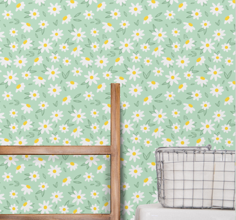 Daisy flowers on a green hallway wallpaper - TenStickers