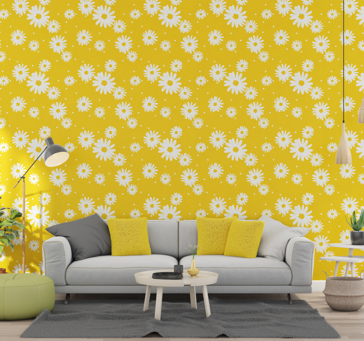 Daisy flowers on yellow  Flower Wallpaper - TenStickers