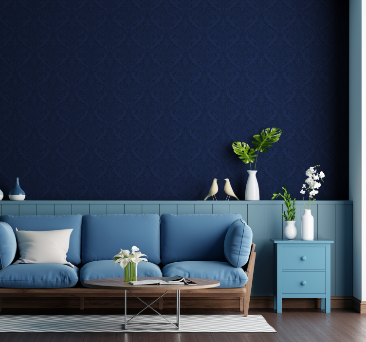 Navy blue Damask living room wallpaper - TenStickers
