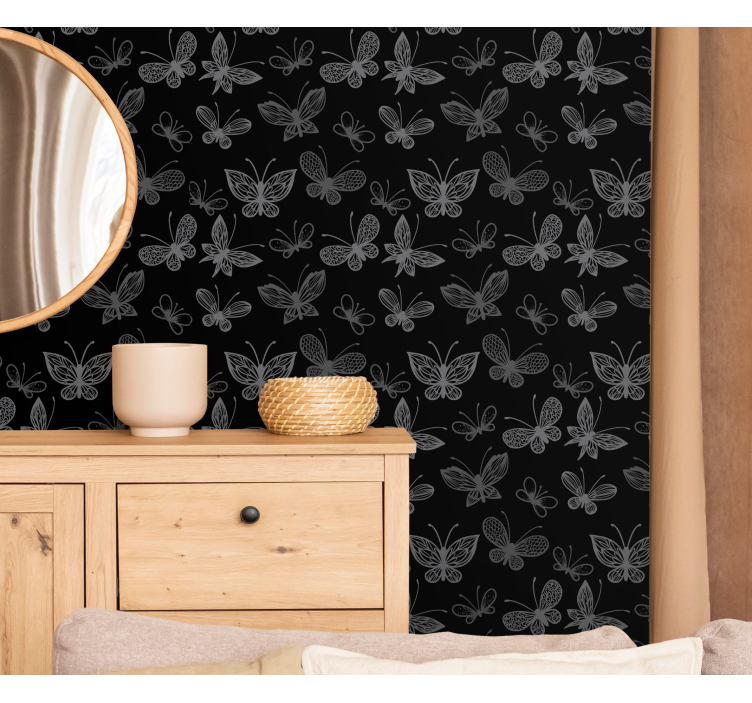 Dark butterfly pattern Bathroom Wallpaper - TenStickers