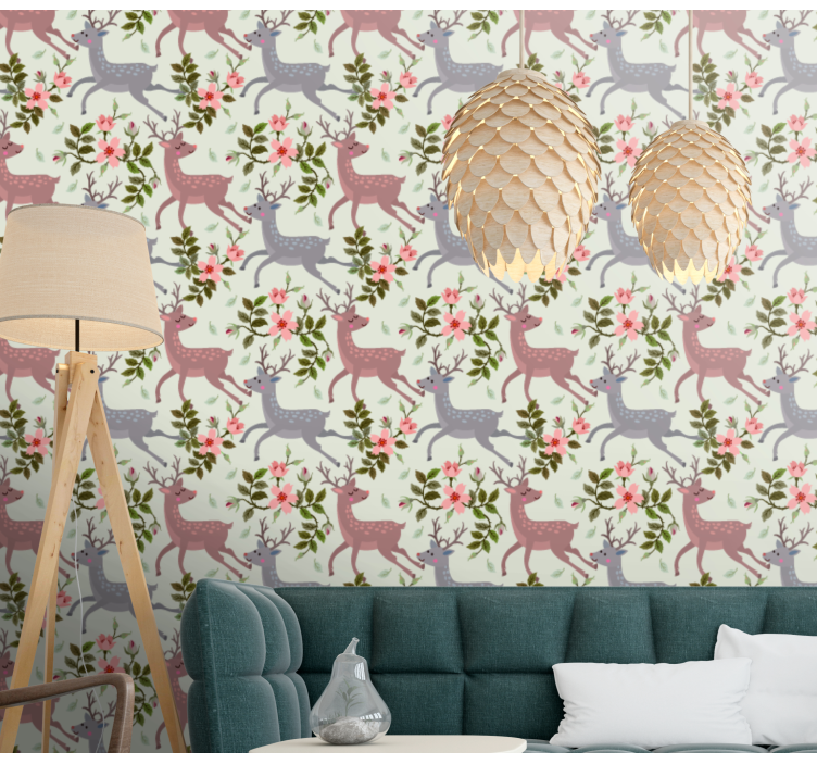 Deer Floral Pattern animal wallpaper - TenStickers