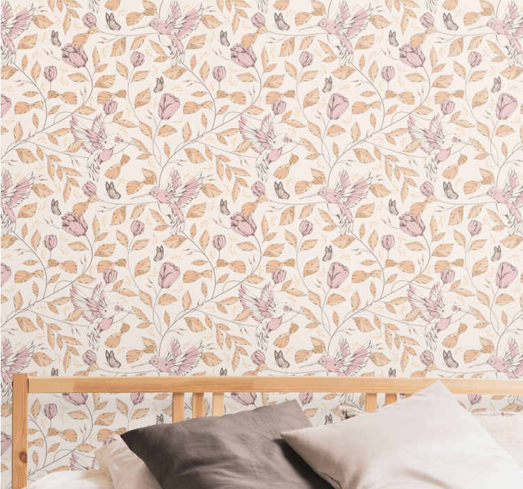 Delicate beige motif flower wallpaper - TenStickers