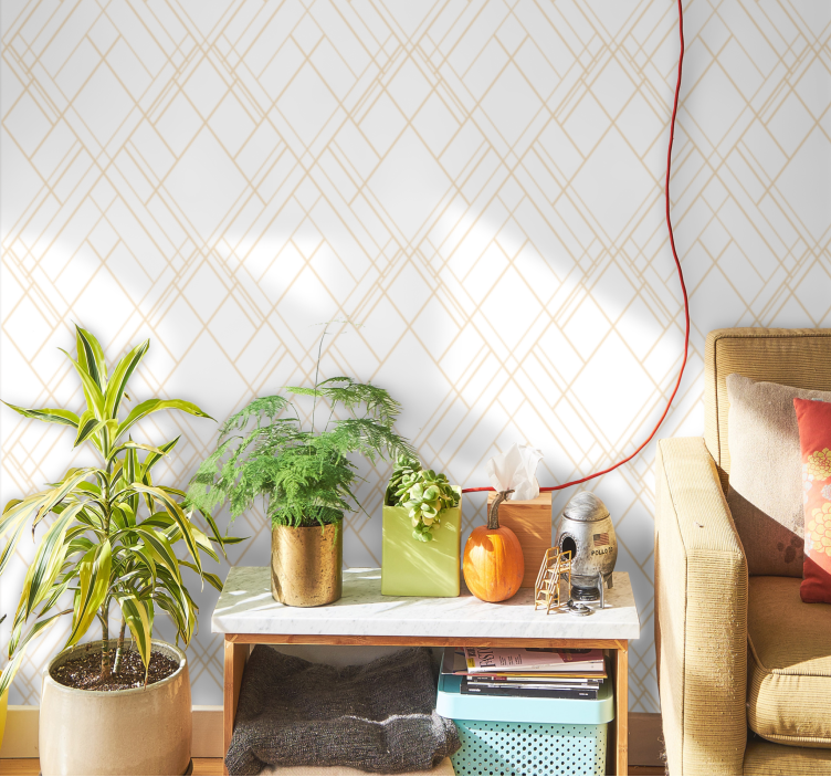 Diagonal golden effect lines geometric wallpaper - TenStickers