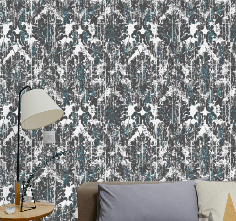 Distressed Damask tile wallpaper - TenStickers