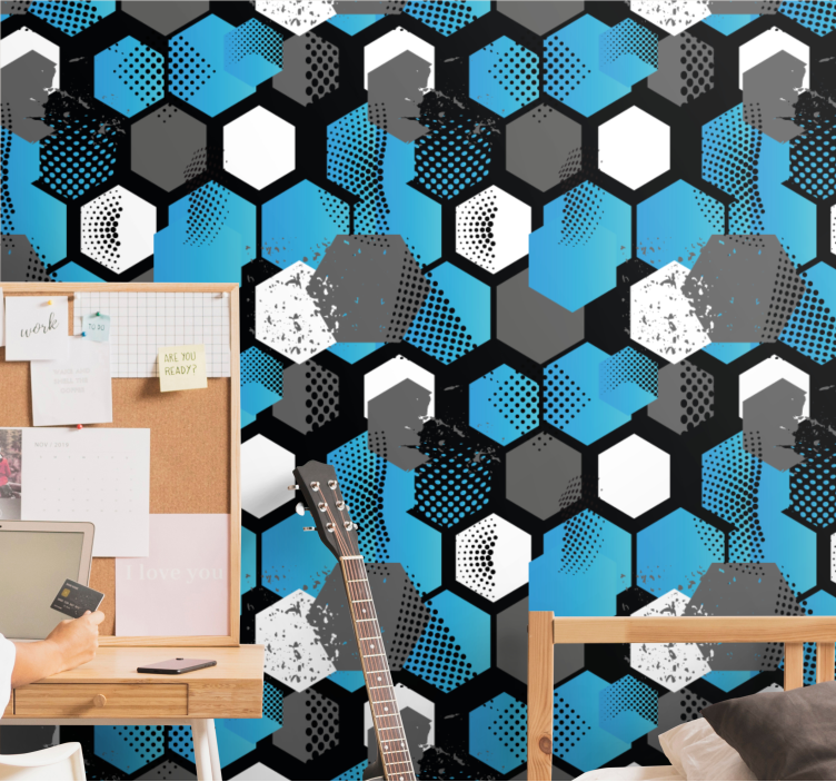 Dynamic hexagonal motif geometric wallpaper - TenStickers
