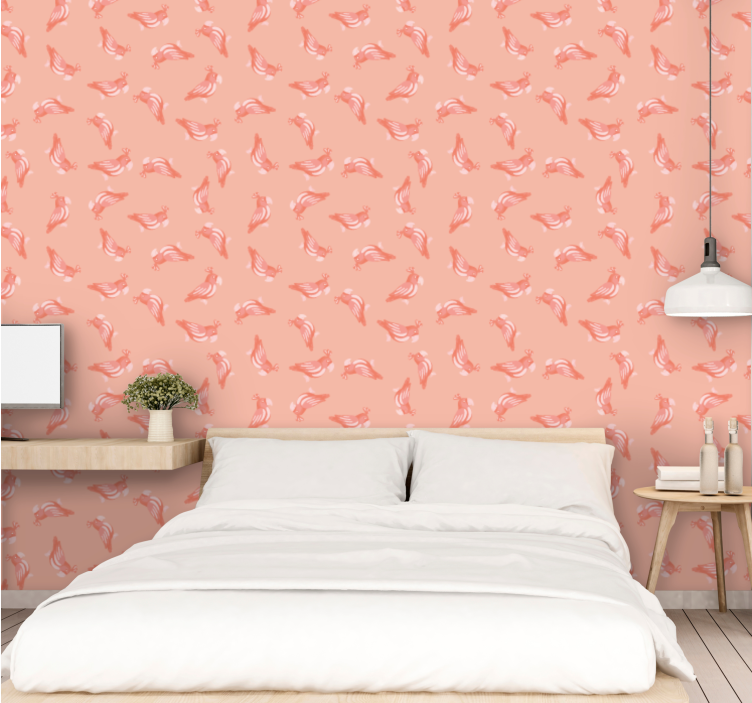 Elegant pink pattern birds wallpaper - TenStickers