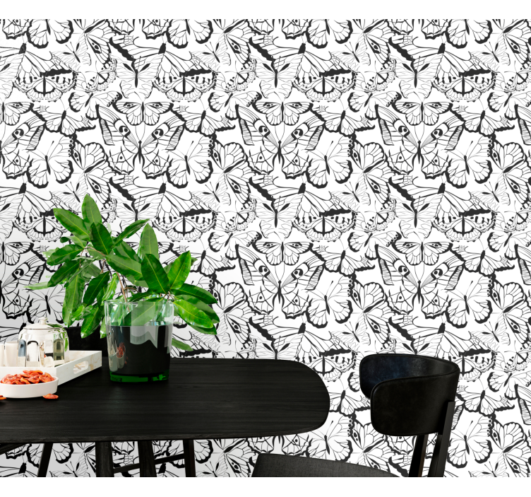 Elegant black and white motif butterfly wallpaper - TenStickers