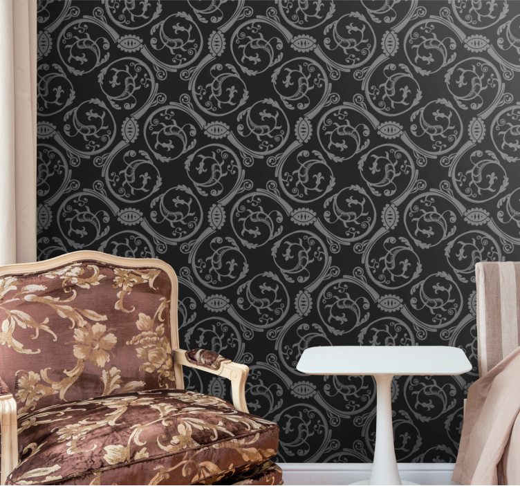 Elegant black elements floral ornament wallpaper - TenStickers