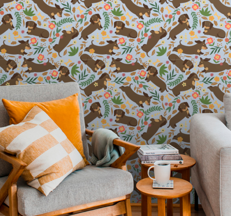 Elephant Floral Pattern dogs wallpaper - TenStickers