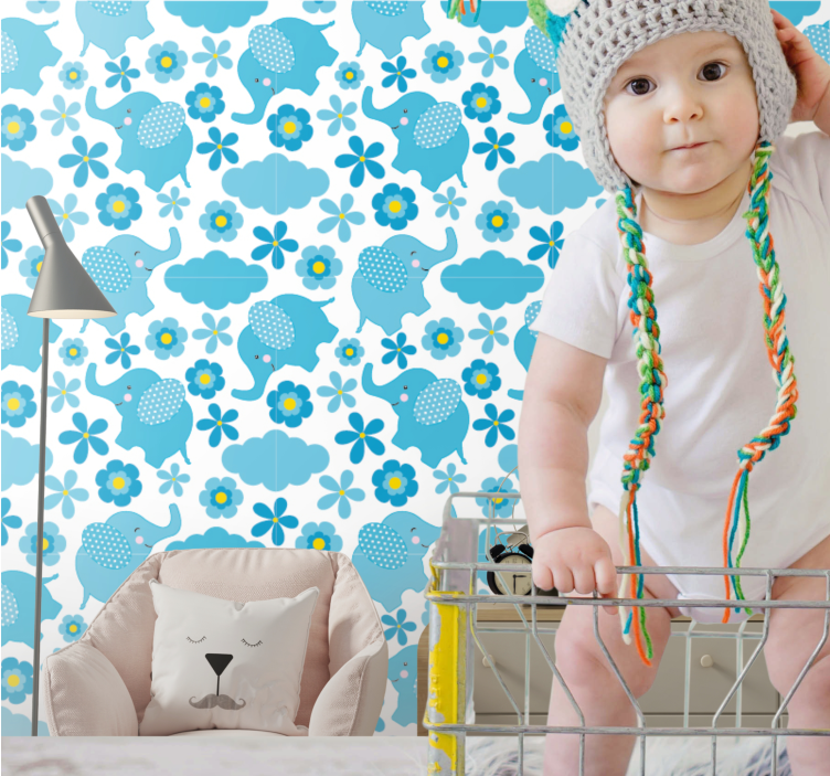 Elephant Flower Patterns nursery wallpaper - TenStickers