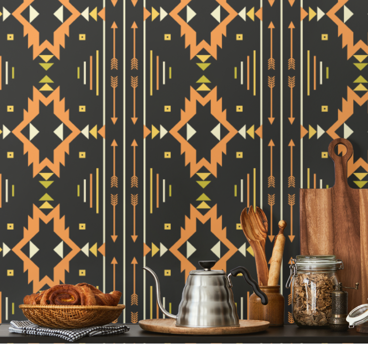 Ethnic Aztec pattern black Abstract wallpaper - TenStickers