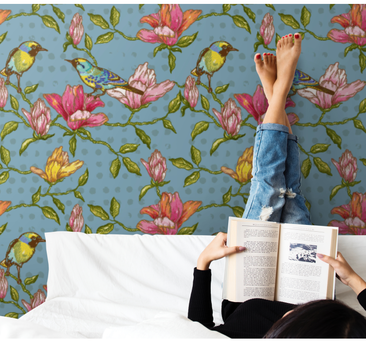 Exotic birds Flower Wall wallpaper - TenStickers