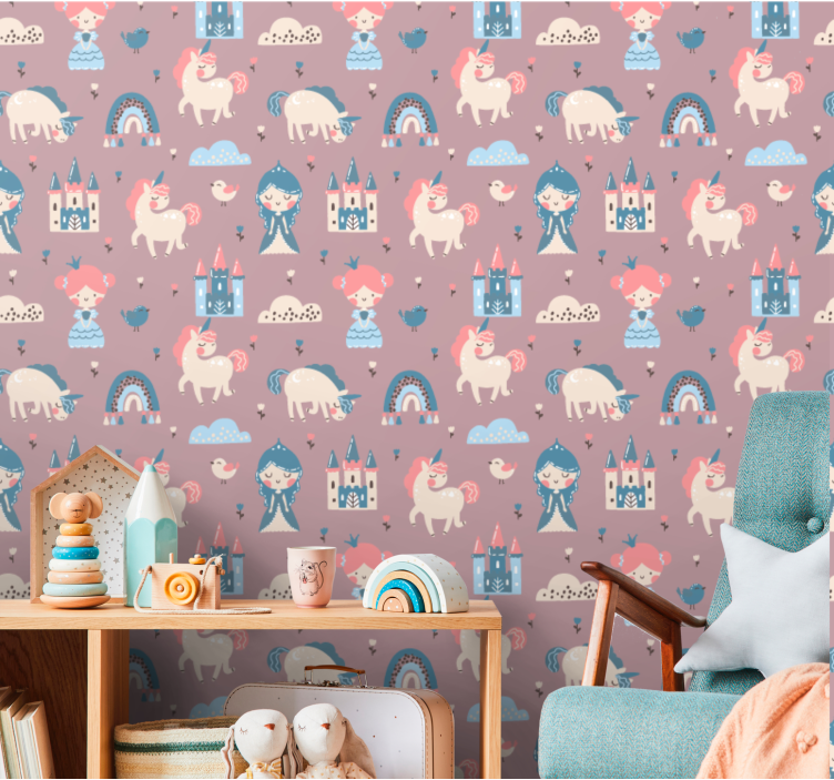 Fairy Tale Unicorns nursery wallpaper - TenStickers