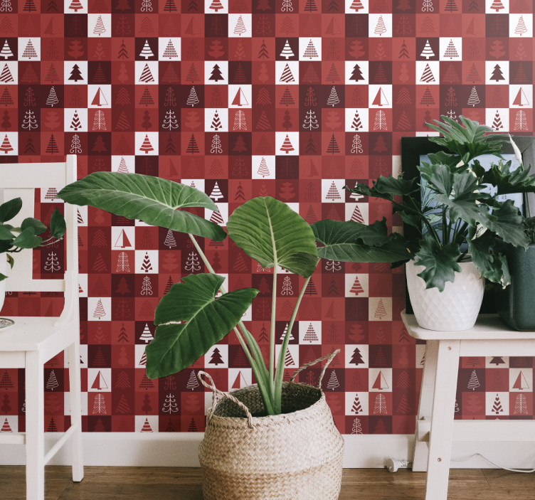Festive Tree Patterns christmas wallpaper - TenStickers
