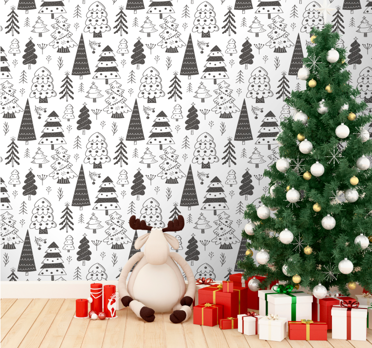 Festive Trees Pattern christmas wallpaper - TenStickers