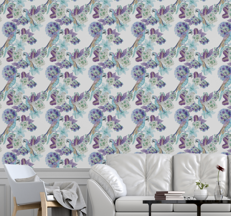Floral design parrot bird wallpaper - TenStickers