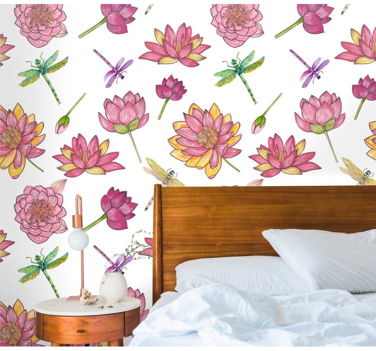Floral Dragonfly Fusion flower wallpaper - TenStickers