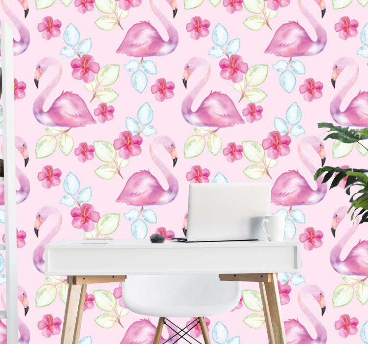 Floral Flamingos animal wallpaper - TenStickers