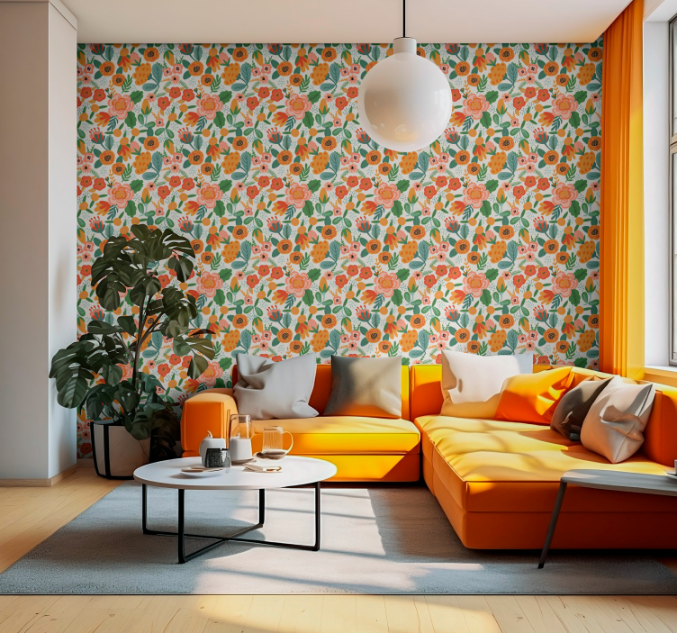 Floral Illustration flower wallpaper - TenStickers