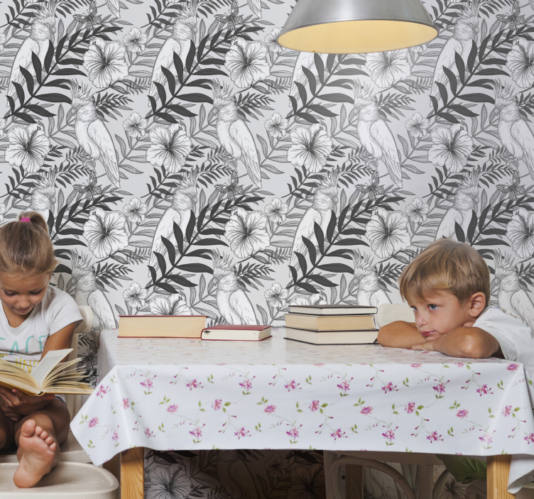 Floral Monochrome Sketch jungle wallpaper - TenStickers