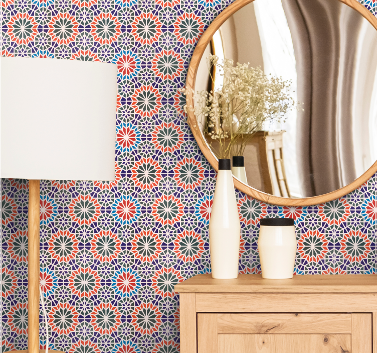 Floral ornament wallpaper with geometric floral designs - TenStickers