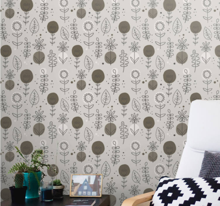 Floral Sketch Motifs flower wallpaper - TenStickers