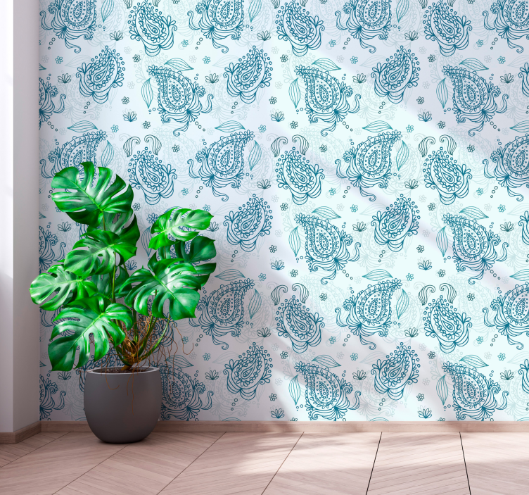 Floral teardrop forms floral ornament wallpaper - TenStickers