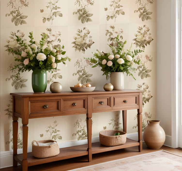 Floral tiles design entryway wallpaper - TenStickers