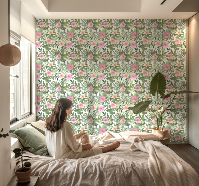 Floral tropical pattern leaf wallpaper - TenStickers