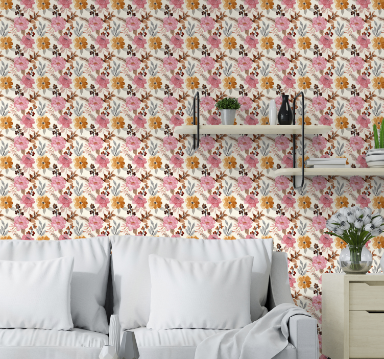 Flourish arrangement living room wallpaper - TenStickers