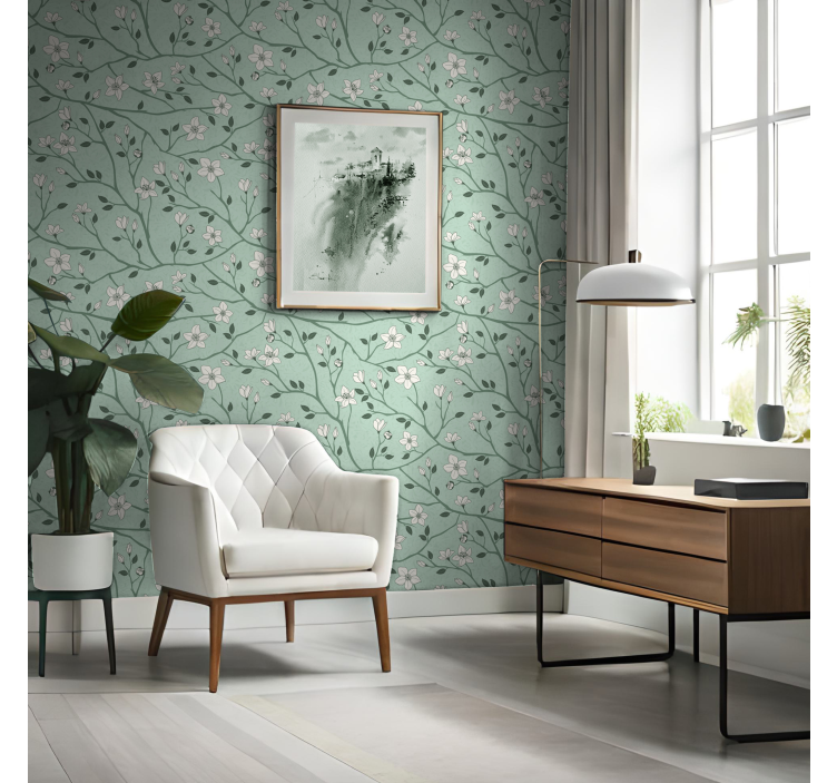 Flowering branches Green wallpaper - TenStickers