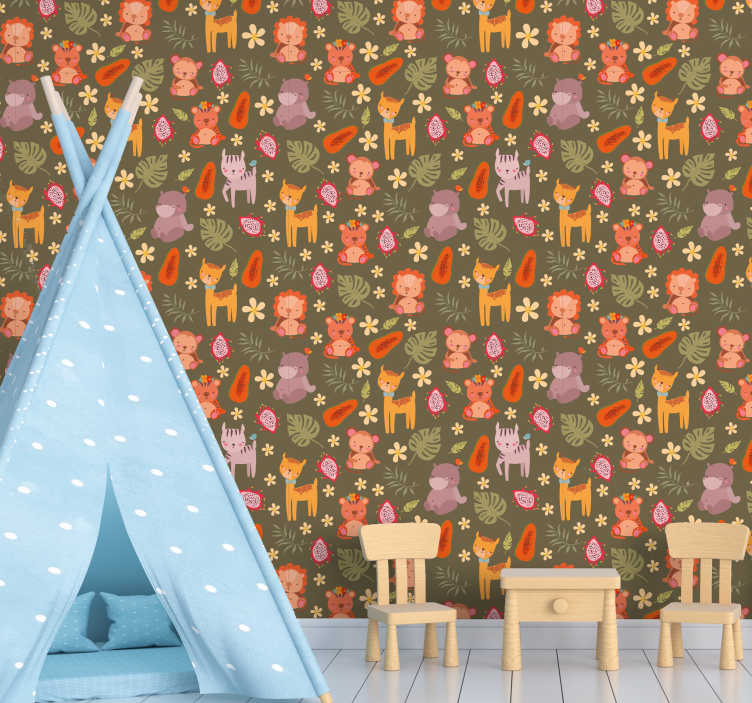Forest Creatures Pattern animal wallpaper - TenStickers