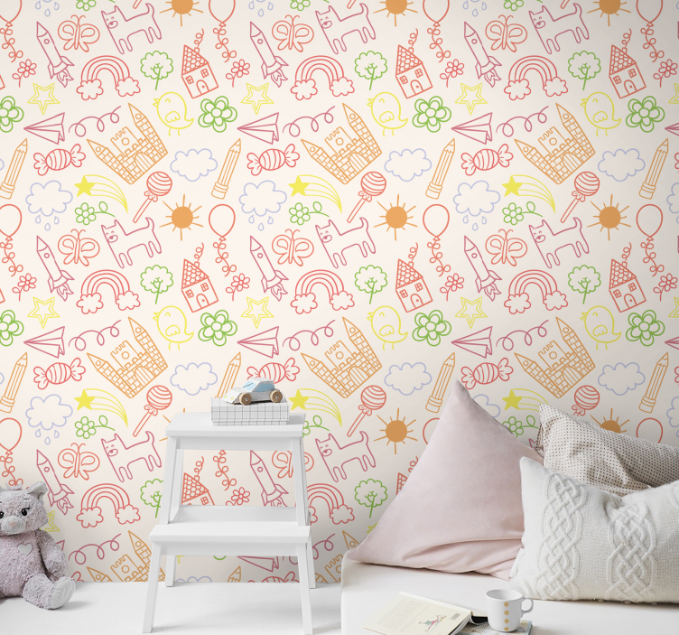 Childhood scribbles kids wallpaper - TenStickers