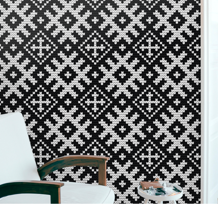 Black and white Christmas pattern shapes wallpaper - TenStickers