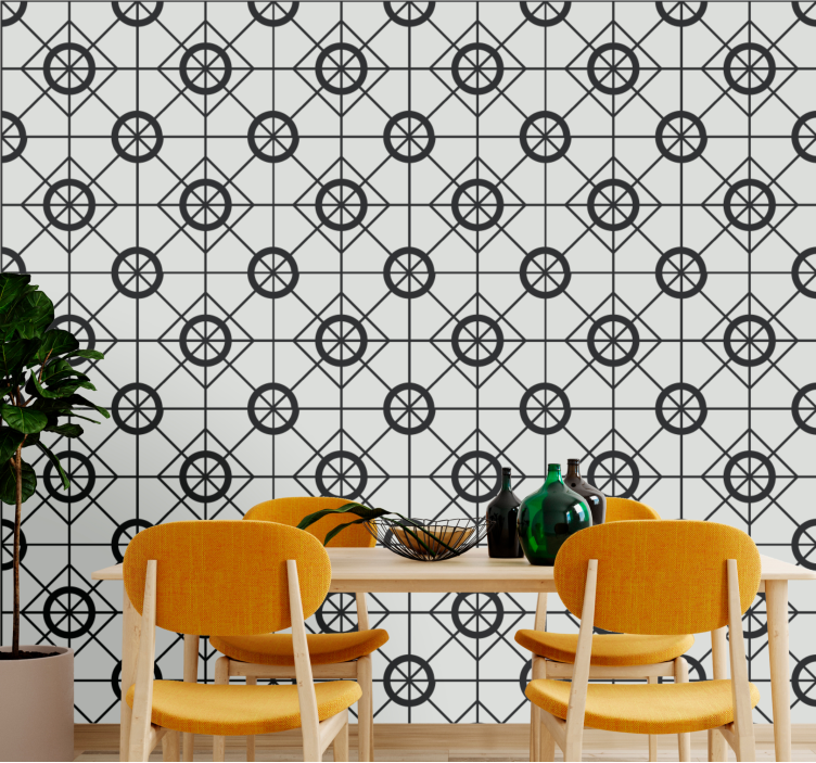 Geometric black pattern tile wallpaper - TenStickers