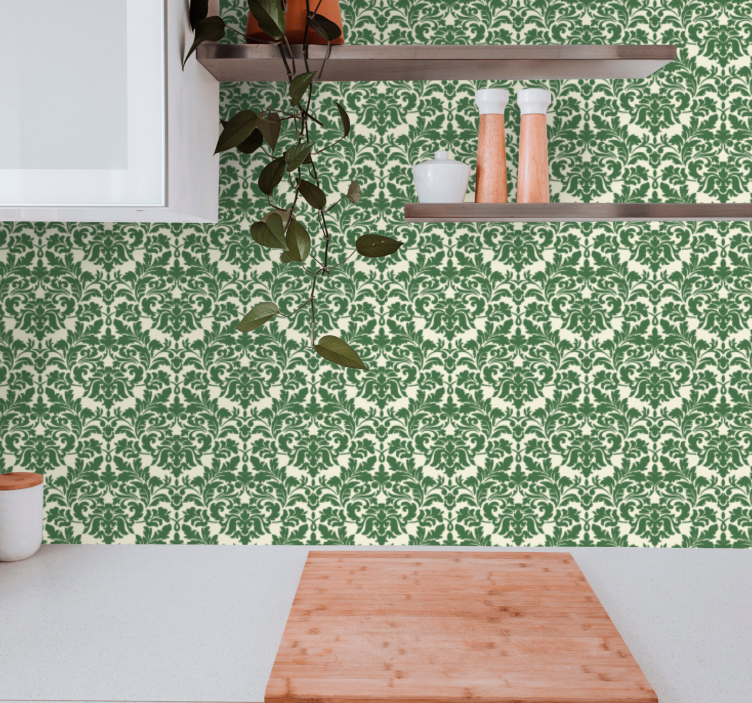 Geometric pattern of green flowers wallpaper - TenStickers